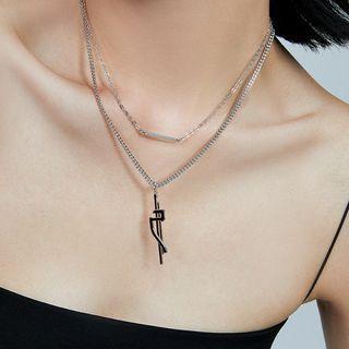 Geometric Pendant Layered Alloy Necklace Silver - One Size