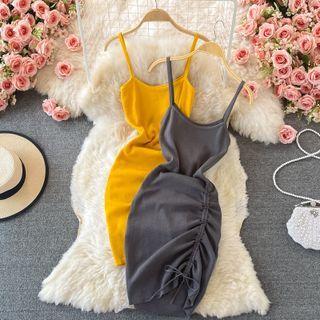 Strappy Drawstring Knit Sheath Dress