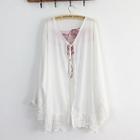 Lace Trim Embroidered Open Front Cover-up
