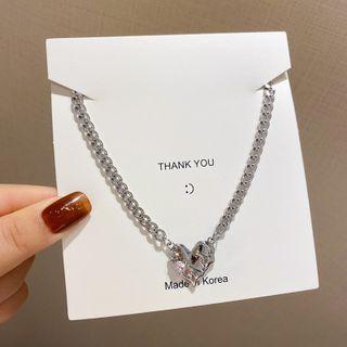 Heart Rhinestone Pendant Alloy Necklace X791 - 1 Pc - Silver - One Size