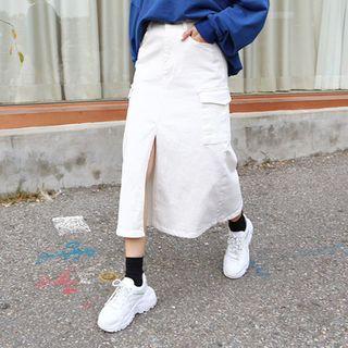 Plus Size Slit-front Long Cargo Skirt