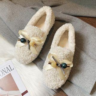 Beaded Bow Fleece Flats