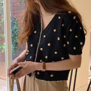 Dotted Knit Jacket / Straight-leg Pants