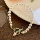 Flower Alloy Faux Pearl Bracelet Jml4932 - Pearl White - One Size