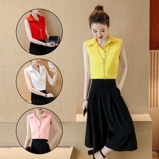 Set: Sleeveless Shirt + Wide-leg Pants