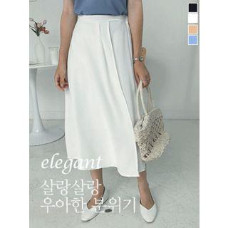 Wrap-front Midi Flare Skirt