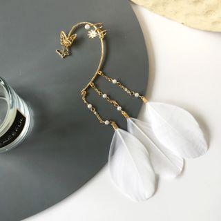 Feather Alloy Fringed Earring 1 Pc - Earring - Gold - One Size