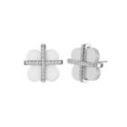 Sterling Silver Fashion Simple Four-leafed Clover Cubic Zircon White Ceramic Stud Earrings Silver - One Size