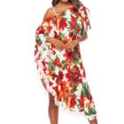 Off-shoulder Floral Cover-up Red & White & Green - One Size