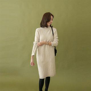 Turtle-neck Textured Knit Dress