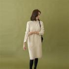 Turtle-neck Textured Knit Dress