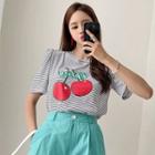 Cherry Print Stripe T-shirt