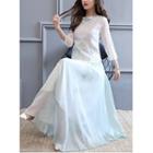 Set: Embroidered 3/4-sleeve Top + Maxi Skirt