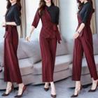 Striped Panel Mock Two-piece Jumpsuit