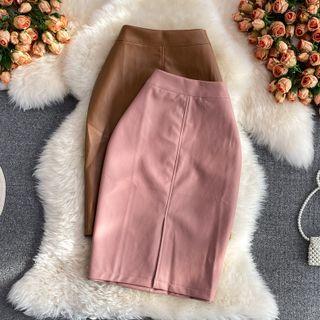 High Waist Faux Leather Pencil Skirt