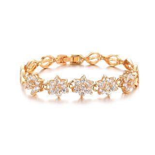 Elegant Bright Plated Gold Flower Bracelet With Cubic Zirconia Golden - One Size