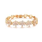 Elegant Bright Plated Gold Flower Bracelet With Cubic Zirconia Golden - One Size