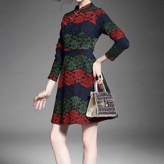 Mandarin Collar A-line Lace Dress