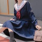Sailor Embroidered Long-sleeve Midi A-line Dress