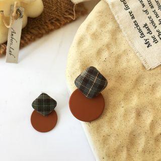 Plaid Square Matte Disc Dangle Earring 1 Pair - Green & Black Plaid - Brick Red - One Size
