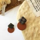 Plaid Square Matte Disc Dangle Earring 1 Pair - Green & Black Plaid - Brick Red - One Size