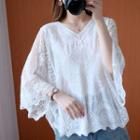 3/4-sleeve Lace V-neck Blouse