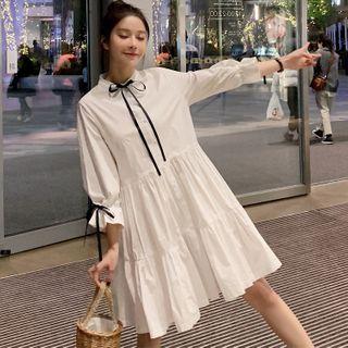 Tie-neck A-line Shirtdress