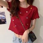 Short-sleeve All Over Heart Knit Top
