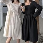 Long-sleeve Square-neck A-line Midi Dress