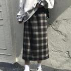 Plaid High-waist Slit Maxi Skirt As Shown In Figure - One Size