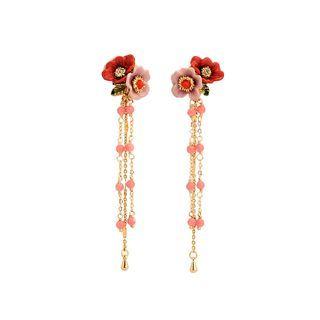 Fashion And Elegant Plated Gold Enamel Peony Flower Tassel Earrings With Cubic Zirconia Golden - One Size