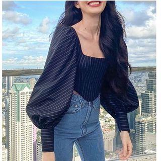 Long-sleeve Striped Cropped Fitted Top