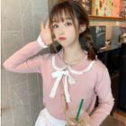 Ruffle Peter Pan Collar Long-sleeve Knit Top