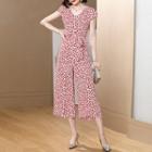 Short-sleeve Floral Print Jumpsuit