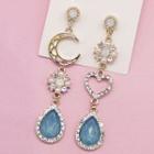 Non-matching Rhinestone Moon & Heart Drop Earring 1 Pair - As Shown In Figure - One Size