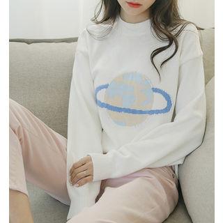 Crew-neck Planet Printed Sweater