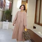 Balloon-sleeve Shirred Maxi Corduroy Dress