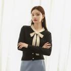 Tie-front Faux-pearl Cardigan