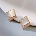 Square Cat Eye Stone Rhinestone Earring 1 Pair - Gold - One Size