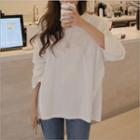 Long-sleeve Accordion Pleat Panel T-shirt White - One Size