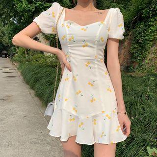 Square-neck Printed Mini Dress