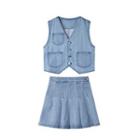 Set: Denim Button-up Vest + Mini Skirt
