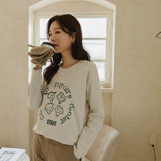 Letter Illustrated Napped T-shirt