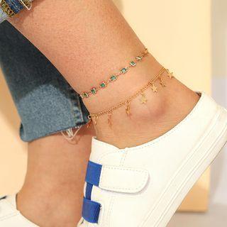 Set Of 2: Anklet Set Of 2 - 7030 - Light Blue Rhinestone - Gold - One Size
