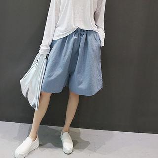 Band-waist Linen Wide-leg Shorts
