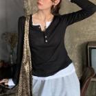 Mock Two-piece Long-sleeve Henley Top