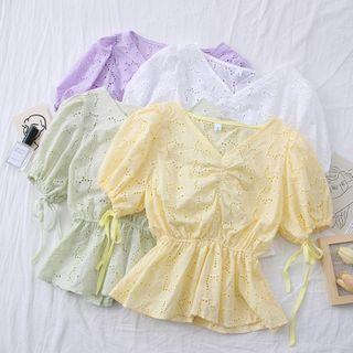 Eyelet V-neck Crop Blouse