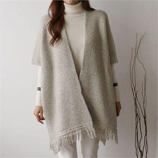 Fringe-trim Open-front Cardigan
