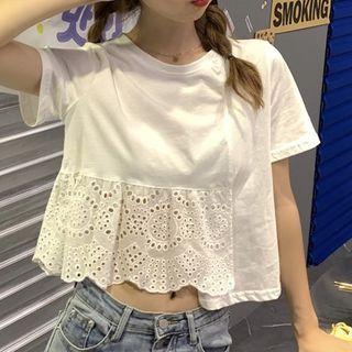 Short-sleeve Eyelet Panel Blouse