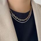 Chunky Chain Rhinestone Layered Necklace Gold & Silver - One Size